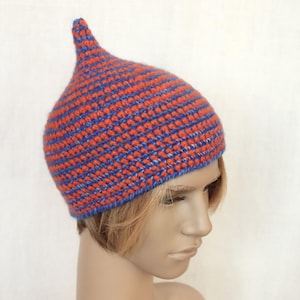 Crochet Pixie Hat: Striped Wool Blend Gnome Cap