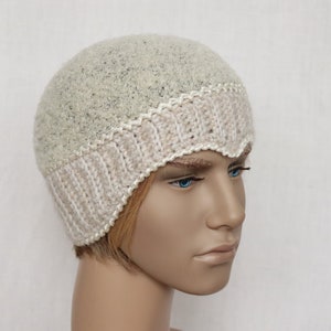 Earflap winter hat, crochet warm adult or teen hat, ecru color winter hat with ears, skiing skating hat