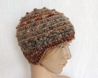 Sombrero de invierno de ganchillo, sombrero de gorro beige-óxido-gris para sombrero de mujer para adolescente-chica sombrero de solapa de oreja caliente sombrero de aleta marrón