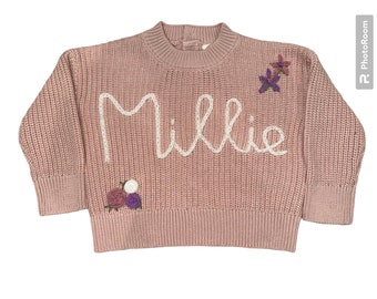 Personalised Embroidered Knitted Jumper with Floral decals
