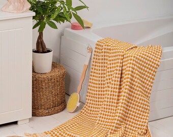 100% Cotton Mustard Bubble Towel, Organic Beach Towel 90x175, Soft Towel, Thick Absorbent Towel, Shower Towel, Personalized Gift