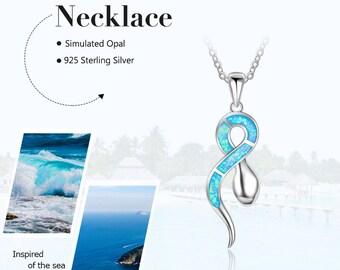Blue Opal Sterling Silver Snake Necklace, Animal Theme Necklace, Snake Pendant, October Birthstone, Opal Gemstone Jewellery