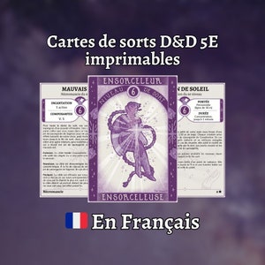 Cartes de sorts D&D 5e en Français : Ensorceleur / Ensorceleuse - Format PDF imprimable