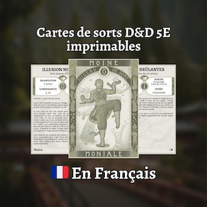 Cartes de sorts D&D 5e en Français : Moine / Moniale - Format PDF imprimable