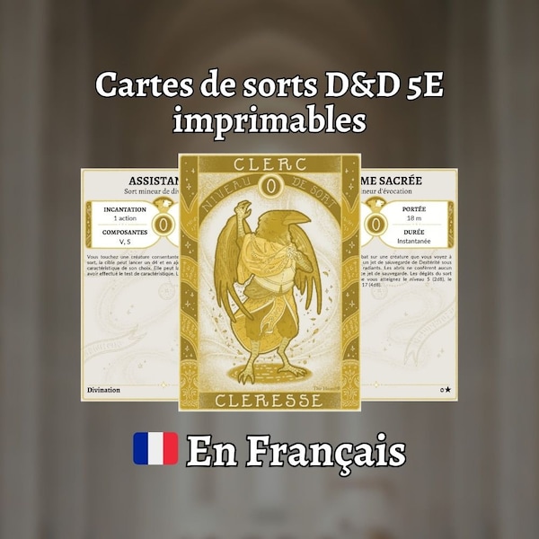 Cartes de sorts D&D 5e en Français : Clerc / Cleresse - Format PDF imprimable