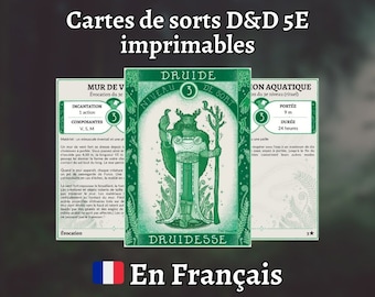 Cartes de sorts D&D 5e en Français : Druide / Druidesse - Format PDF imprimable