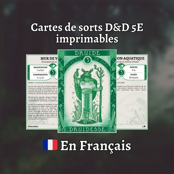 Cartes de sorts D&D 5e en Français : Druide / Druidesse - Format PDF imprimable