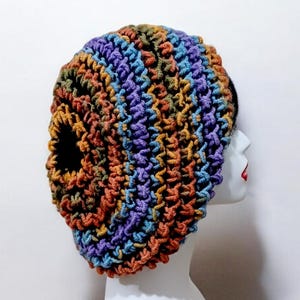 Multicolor Striped Knit Slouchy Beanie: Hand Knit Winter Hat