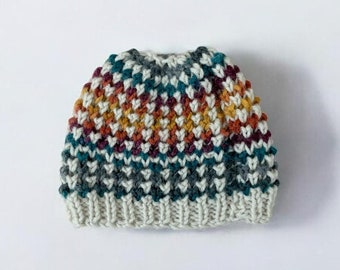 Hand Knit Colorful Crochet Beanie: Boho Style Winter Hat