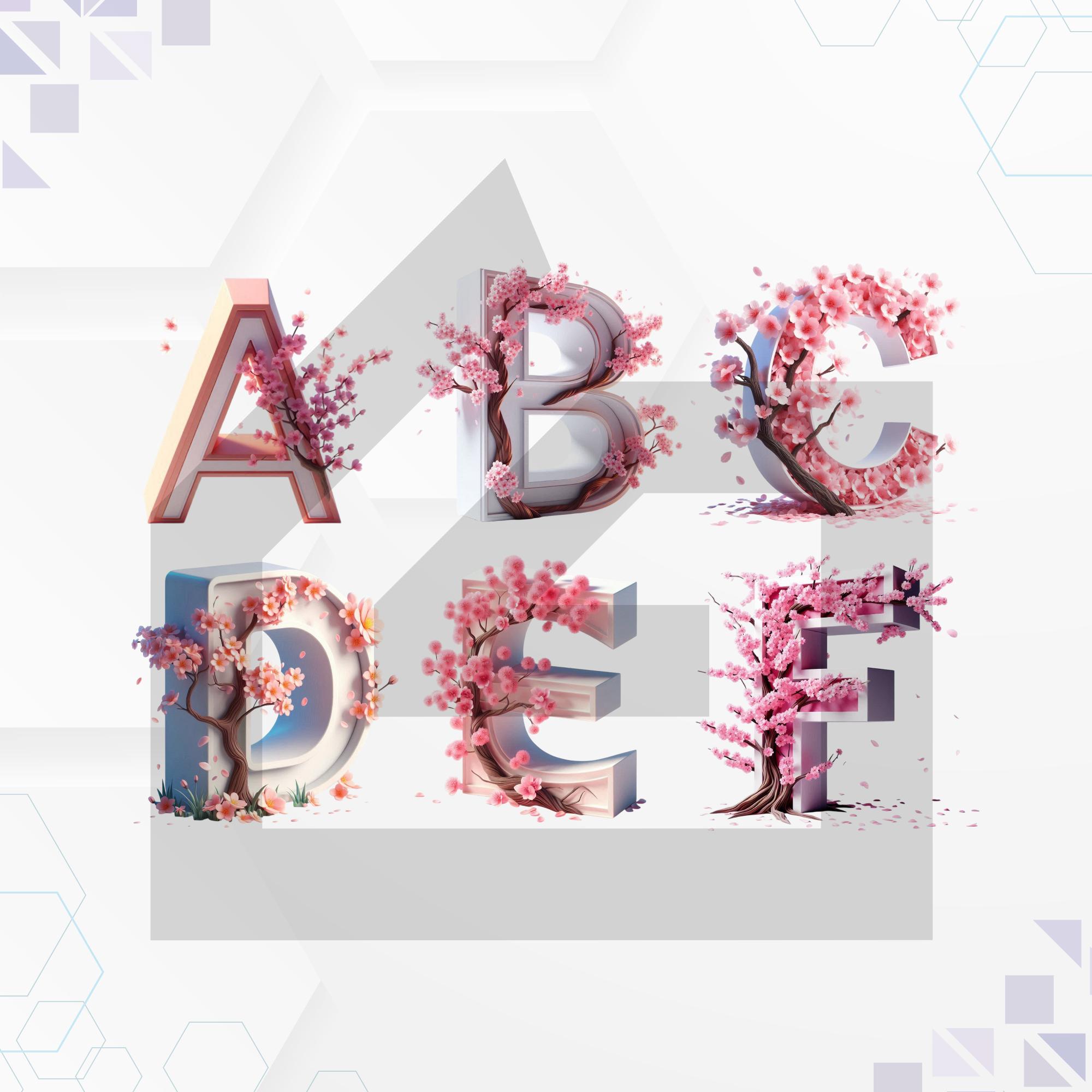 Sakura Letters Sakura Floral Alphabet PNG: Doodle Font, 3D Letters (digital Stickers ...