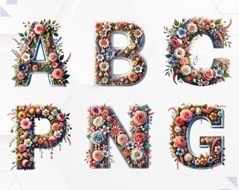 Floral Alphabet PNG Clipart: Flower Doodle Font (Digital Download)