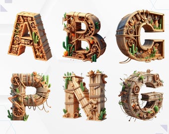 Imágenes prediseñadas del alfabeto occidental: fuente Cowboy Doodle PNG (archivo digital)
