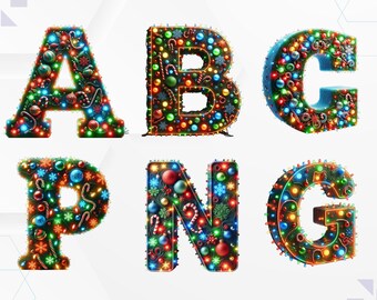 Christmas Lights Alphabet Set: Festive Holiday Letters (PNG Digital Download)