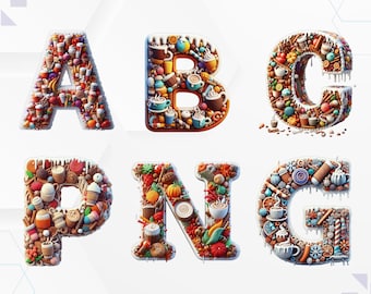 Clipart del alfabeto de café y bebidas: Conjunto PNG de cumpleaños (descarga digital)