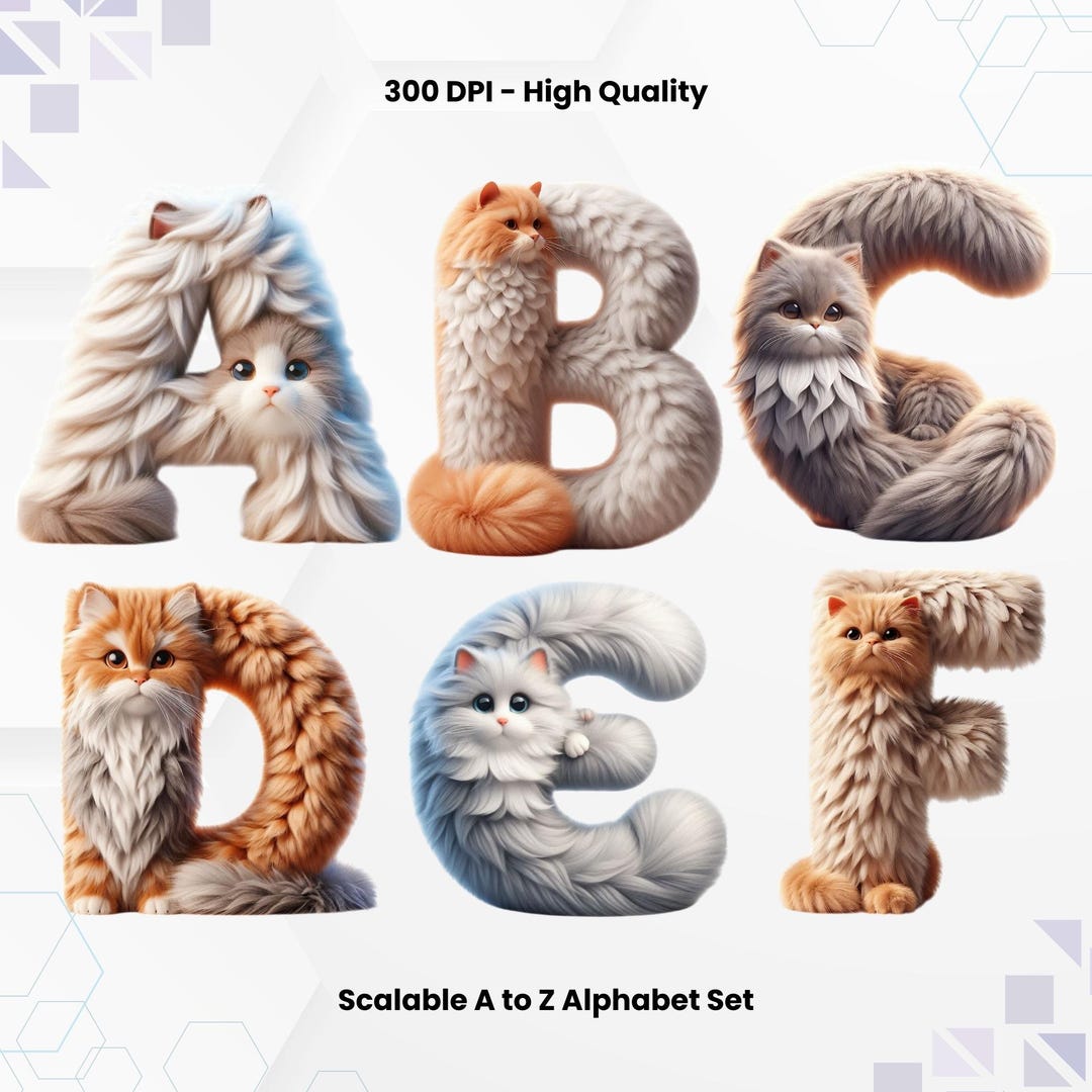 Cat Fur Alphabet PNG: Doodle Font, Animal Letters (digital Stickers) - Etsy