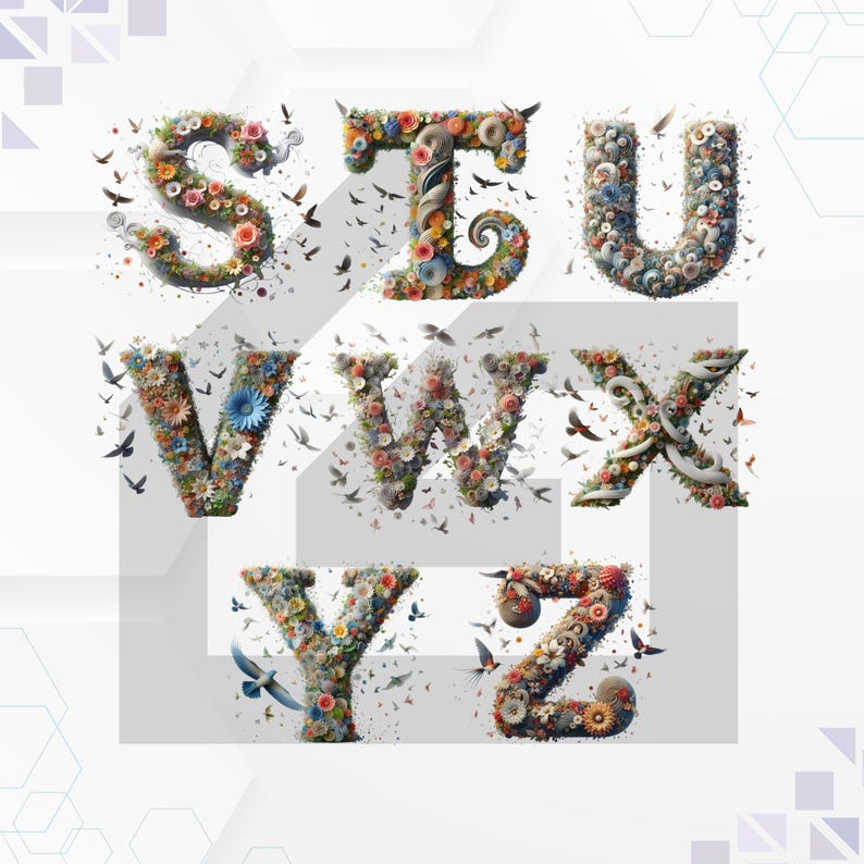 Floral Alphabet PNG: Colorful Doodle Font, Digital Letters (A-Z) - Etsy