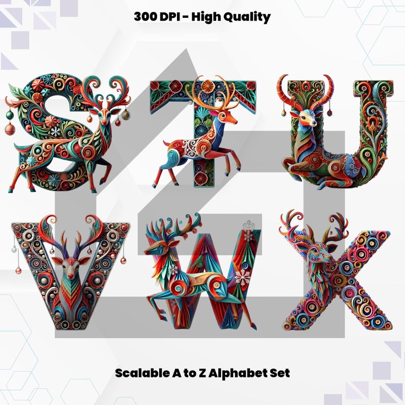 Origami Deer Alphabet and Numbers Set | Unique Sublimation PNG Clipart ...