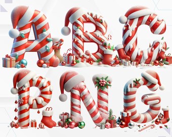 Christmas Candy Cane Alphabet: Festive PNG Clip Art (Digital Download)