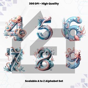 Octopus Alphabet Clipart: 3D Doodle Letters, Animal Font (PNG Digital ...