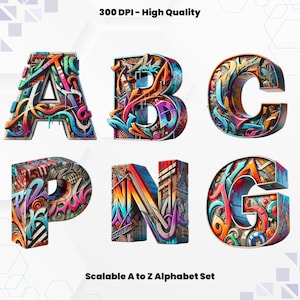 Graffiti Alphabet PNG: Street Art Font, Spray Paint Letters (Digital Download)