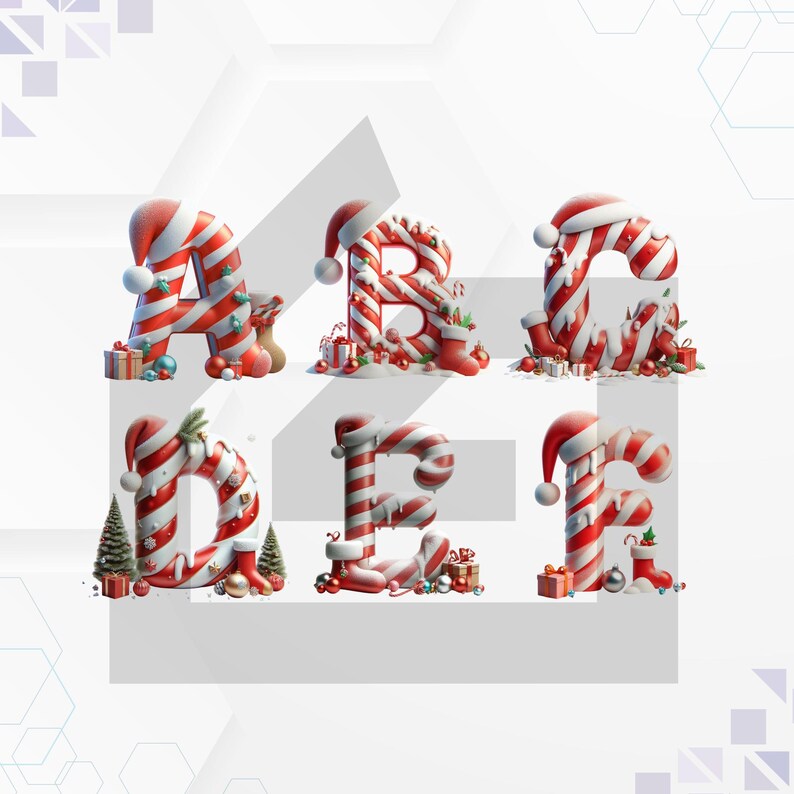 Christmas Candy Cane Alphabet: Festive PNG Clip Art (digital Download ...