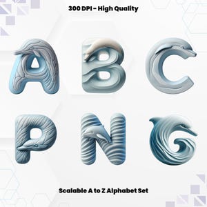 Dolphin Alphabet and Numbers Set Clipart Dolphin Doodle Letters Font PNG 3D Letters Digital Stickers Animal Alphabet Sublimation Png