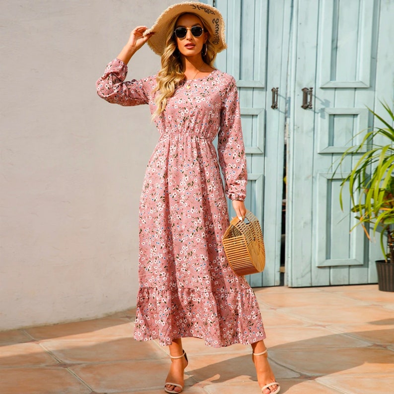 Spring And Summer New Ladies Dress Bohemian Long Skirt Small Floral Beach Dress