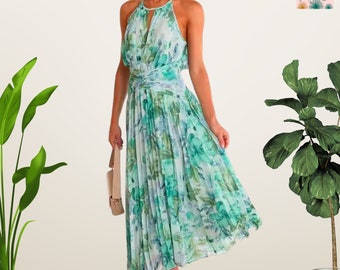 Women Sleeveless Summer Hem Dress, Summer Floral Long Dress, Summer and Spring Casual Printed Maxi Dress, Women Summer Party Casual Maxi