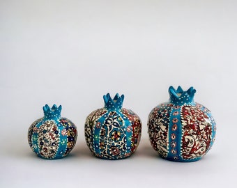 Turkish Ceramic Pomegranate Set 3 Pcs ,Pomegranate estuary pattern, Home Decor, Turkish Handpainted Art, Ceramic Ornaments, Table Decoration