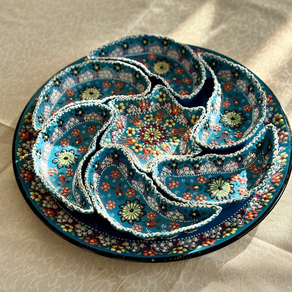 Turkish Ceramic Serving Set Bowls, Ceramic Bowl Set, Breakfast Bowl, Ceramic Tapas Bowl, Mothers day gift, Fruit Bowl, Pottery Bowl Plate