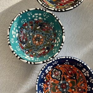 6x Handmade Set of Turkish Ceramic Bowls, Pottery Snack Bowls, Wedding favors, bridal gift bowl, mezze set, breakfast set , Mothers day gift zdjęcie 4