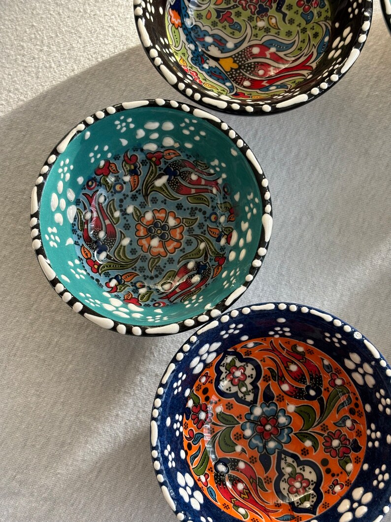 6x Handmade Set of Turkish Ceramic Bowls, Pottery Snack Bowls, Wedding favors, bridal gift bowl, mezze set, breakfast set , Mothers day gift zdjęcie 4