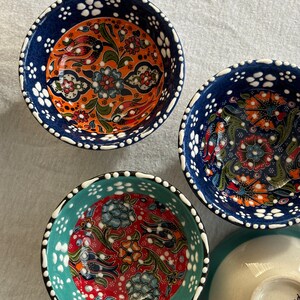 6x Handmade Set of Turkish Ceramic Bowls, Pottery Snack Bowls, Wedding favors, bridal gift bowl, mezze set, breakfast set , Mothers day gift zdjęcie 6