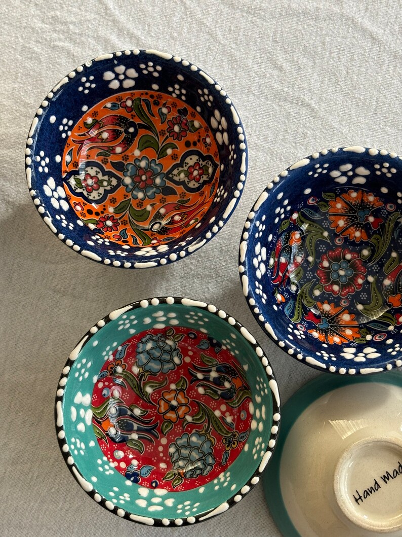 6x Handmade Set of Turkish Ceramic Bowls, Pottery Snack Bowls, Wedding favors, bridal gift bowl, mezze set, breakfast set , Mothers day gift zdjęcie 6