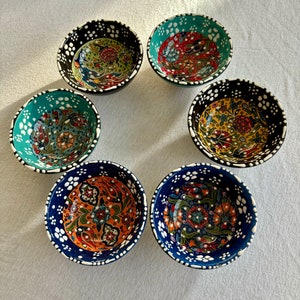 6x Handmade Set of Turkish Ceramic Bowls, Pottery Snack Bowls, Wedding favors, bridal gift bowl, mezze set, breakfast set , Mothers day gift zdjęcie 10