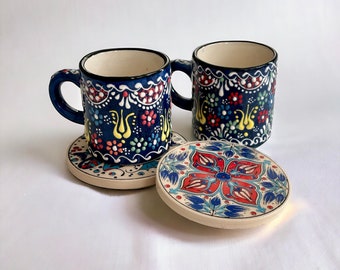 Turkish Ceramic Coffee Mugs set, Hand painted Coffee Cup, Big tea Mug, Turkish Traditional Coffee Mug, colorful mugs, Mothers day gift idea