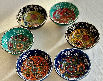 6x Handmade Set of Turkish Ceramic Bowls - Cini - Pottery Snack Bowls, Wedding favors, bridal gift bowl, mezze set - breakfast set ,Wedding