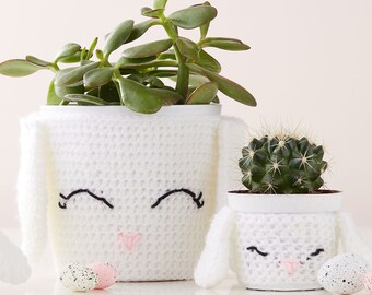 Cute Bunny Plant Pot Covers Crochet Pattern Amigurumi File Download Digital