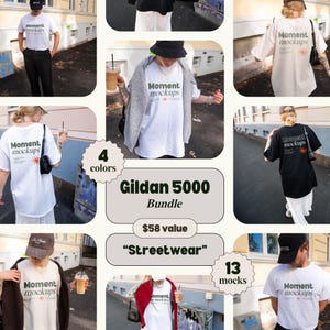 Gildan 5000 Shirt Mockup Bundle: Streetwear Style (PSD, JPG)