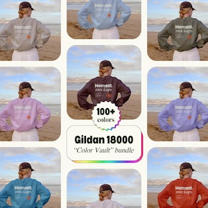 gildan 18000 crewneck bundle all colors mockup sweatshirt mockup customizable color POD mockup multi-color options mockup beach pinterest
