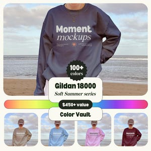 gildan 18000 crewneck bundle all colors mockup sweatshirt mockup customizable color POD mockup multi-color options mockup beach pinterest