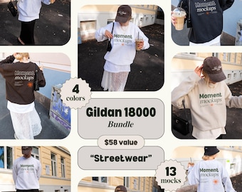 Gildan 18000 PSD mockup lifestyle mockup realistic model mockup urban streetwear mockup trendy scandi mock up pinterest aesthetic mockup POD