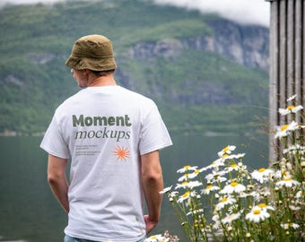 Maquette de t-shirt blanc Gildan 5000 : style de vie en plein air (PSD et JPG)