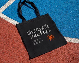 Black Canvas Tote Bag Flat Mockup, Flatlay (PSD & JPG)