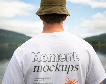 Maquette de t-shirt blanc Gildan 5000, style de vie en plein air (PSD et JPG)