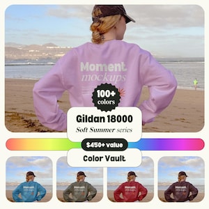 gildan 18000 crewneck bundle all colors mockup sweatshirt mockup customizable color POD mockup multi-color options mockup beach pinterest