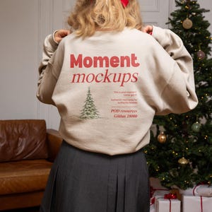 Gildan 18000 crewneck sand christmas model mockup holiday mockup winter christmas mock-up POD lifestyle real model mock up holiday sweater