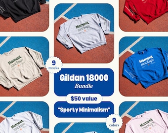 Gildan 18000 mockup bundle flatlay sweatshirt mockup aesthetic professional print on demand mockup minimalist mockup urban streetwear mock