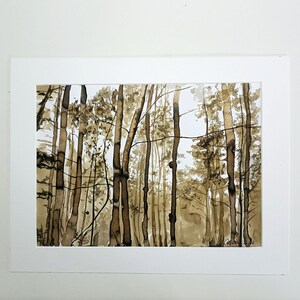 Incantevole Foresta Casentinese, pittura Toscana, Dipinto originale Inchiostro Ferrogallico, pittura a inchiostro.