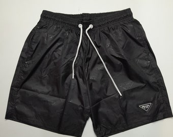 Vintage Prada Herren Schwarze Badeshorts Trunks Größe L